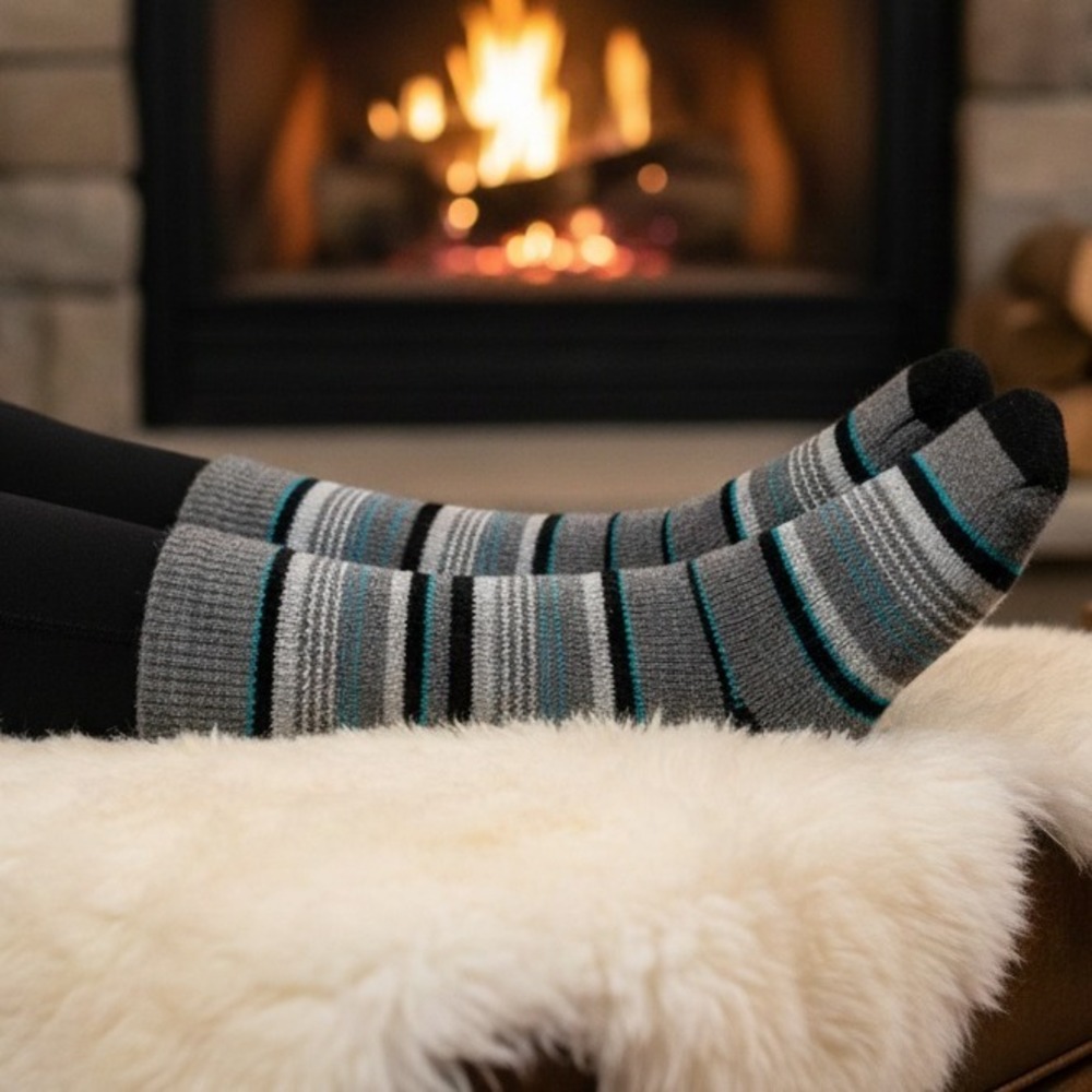 Escape Heat Insulated Thermal Socks Women 9 11 Gray Black Aqua Stripe Cozy Warm
